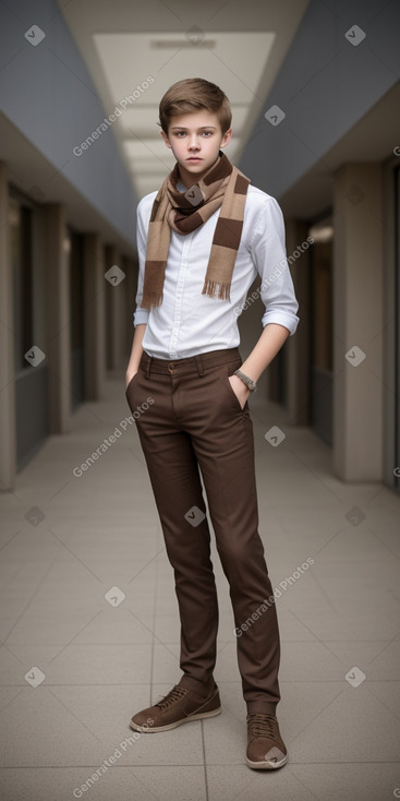 Caucasian teenager boy with  brown hair