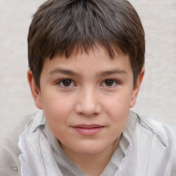 Joyful white child female with short  brown hair and brown eyes