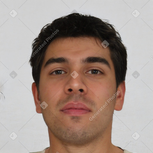 Neutral asian young-adult male with short  brown hair and brown eyes