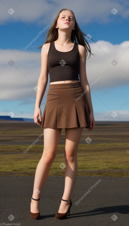 Icelandic teenager female with  brown hair