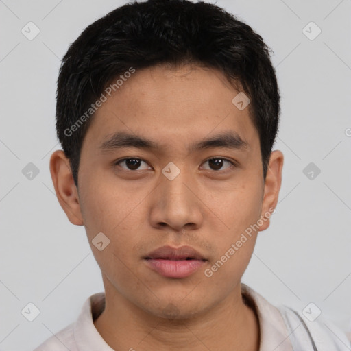 Neutral asian young-adult male with short  black hair and brown eyes