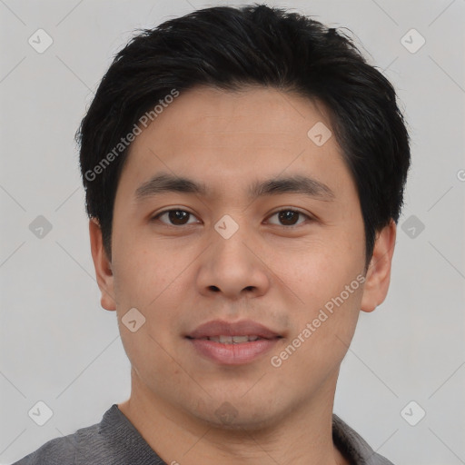 Neutral asian young-adult male with short  black hair and brown eyes