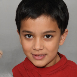 Joyful white child male with short  brown hair and brown eyes