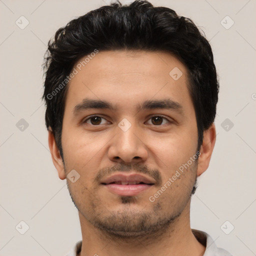 Neutral asian young-adult male with short  black hair and brown eyes