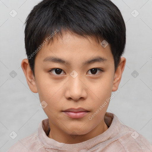 Neutral asian child male with short  brown hair and brown eyes