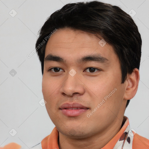 Neutral asian young-adult male with short  black hair and brown eyes