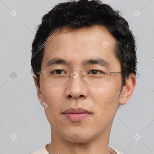 Neutral asian young-adult male with short  black hair and brown eyes