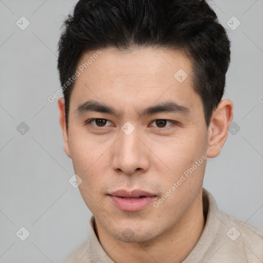 Neutral asian young-adult male with short  brown hair and brown eyes