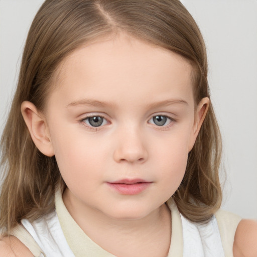 Neutral white child female with medium  brown hair and brown eyes