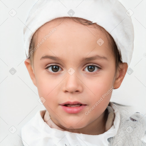 Neutral white child female with short  brown hair and brown eyes