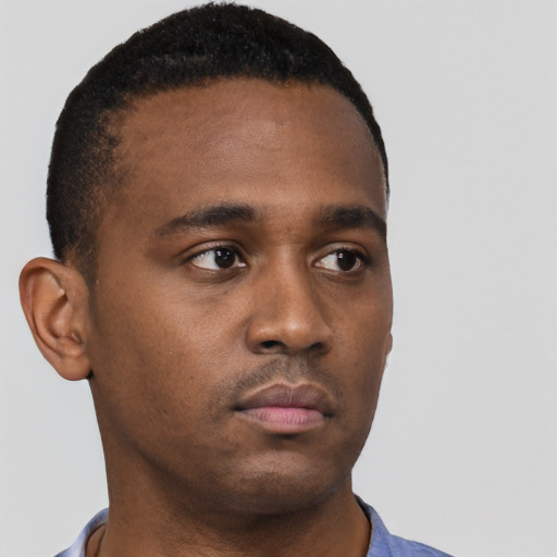 Neutral black young-adult male with short  brown hair and brown eyes