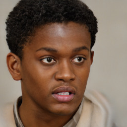 Neutral black young-adult male with short  brown hair and brown eyes