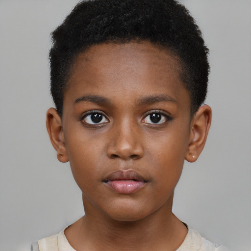 Neutral black child female with short  brown hair and brown eyes