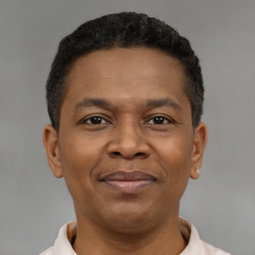 Joyful latino adult male with short  brown hair and brown eyes