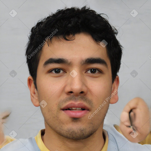 Neutral asian young-adult male with short  black hair and brown eyes