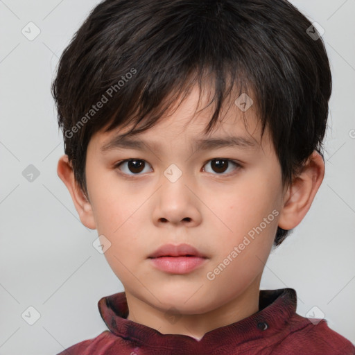Neutral asian child male with short  brown hair and brown eyes