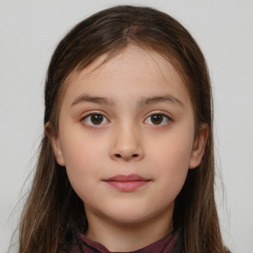 Neutral white child female with long  brown hair and brown eyes