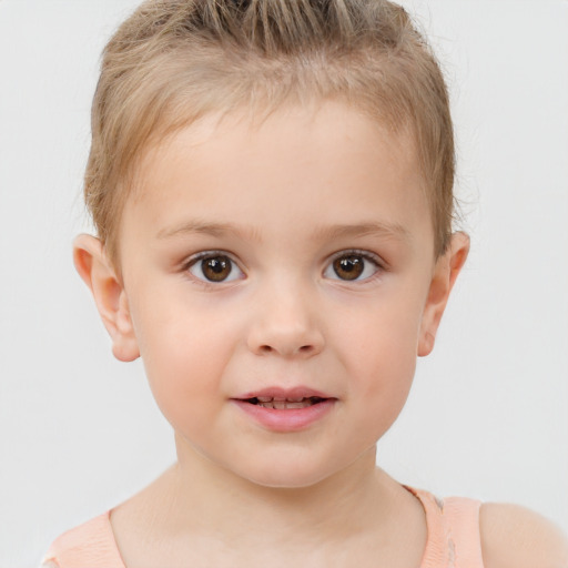 Neutral white child female with short  brown hair and brown eyes