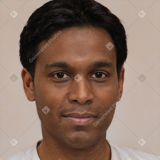 Neutral black young-adult male with short  brown hair and brown eyes