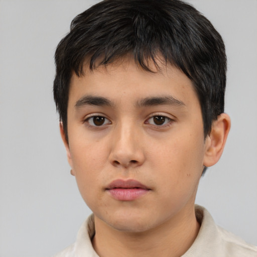 Neutral asian young-adult male with short  brown hair and brown eyes