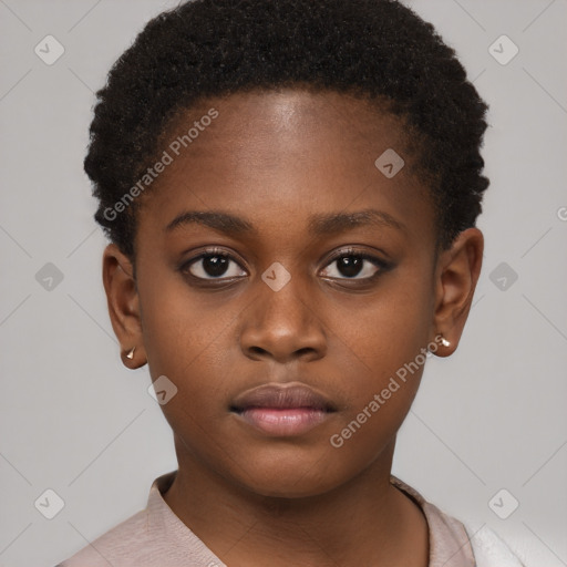 Neutral black young-adult female with short  brown hair and brown eyes