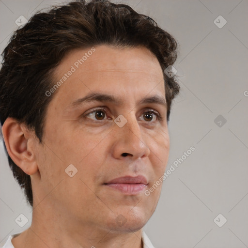 Neutral white adult male with short  brown hair and brown eyes