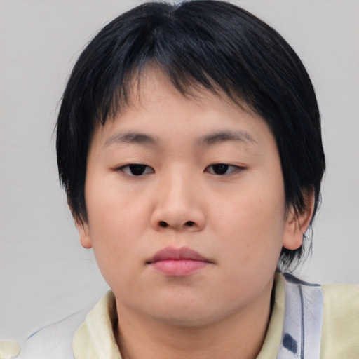 Neutral asian young-adult female with medium  brown hair and brown eyes