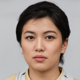 Neutral asian young-adult female with short  black hair and brown eyes