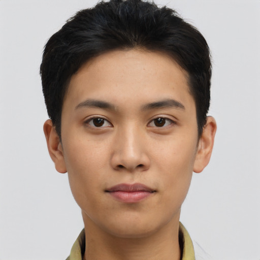 Neutral asian young-adult male with short  brown hair and brown eyes