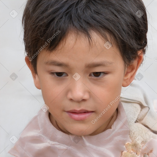 Neutral white child female with short  brown hair and brown eyes