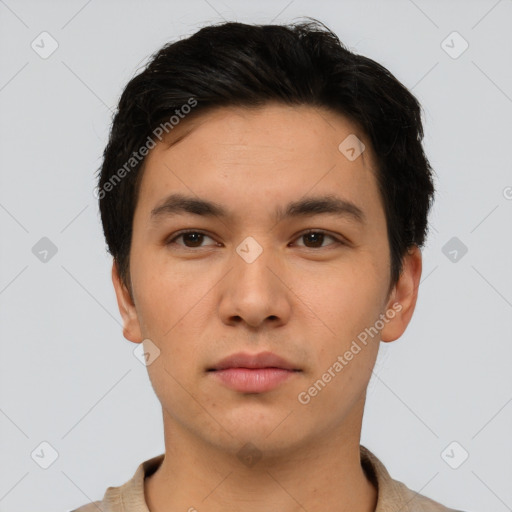 Neutral asian young-adult male with short  brown hair and brown eyes