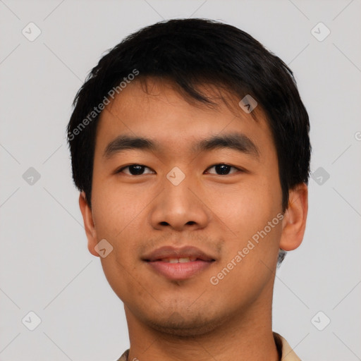 Neutral asian young-adult male with short  black hair and brown eyes