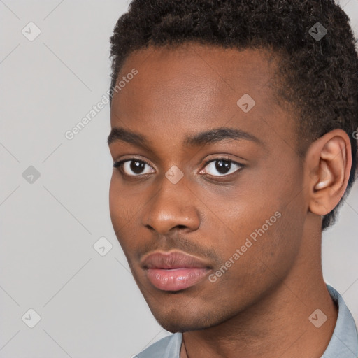 Neutral black young-adult male with short  brown hair and brown eyes