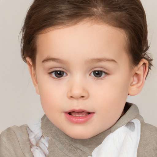 Neutral white child female with short  brown hair and brown eyes