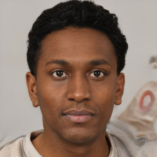 Neutral black young-adult male with short  brown hair and brown eyes
