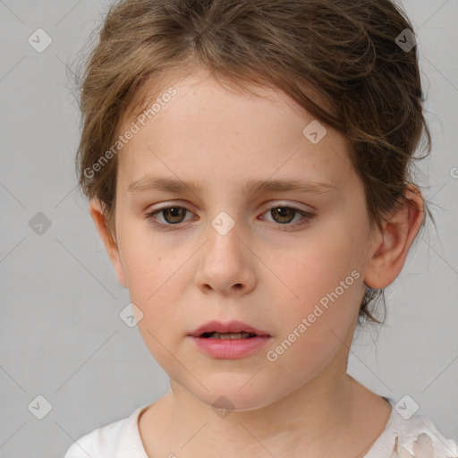 Neutral white child female with short  brown hair and brown eyes