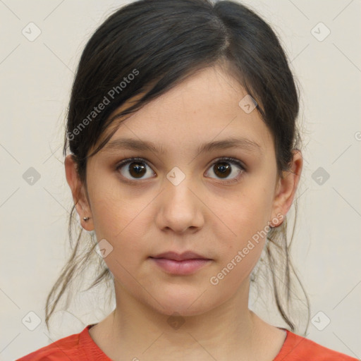 Neutral white child female with medium  brown hair and brown eyes