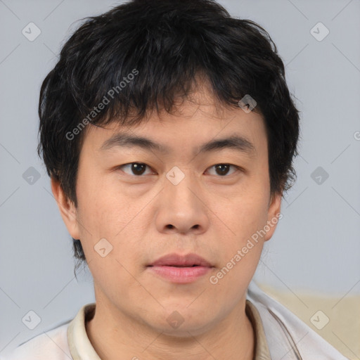 Neutral asian young-adult male with short  brown hair and brown eyes