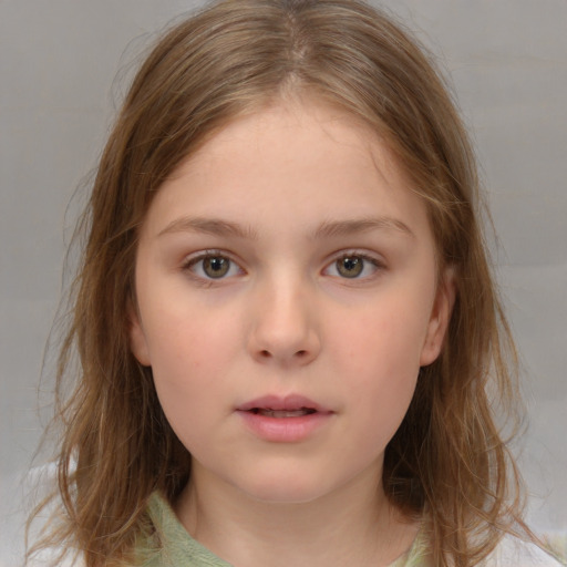 Neutral white child female with medium  brown hair and brown eyes