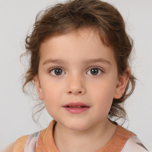 Neutral white child female with medium  brown hair and brown eyes