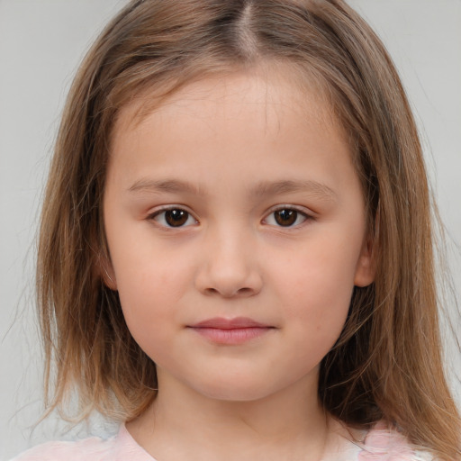 Neutral white child female with medium  brown hair and brown eyes