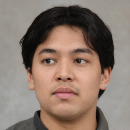 Neutral asian young-adult male with short  brown hair and brown eyes