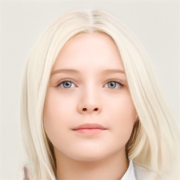 Neutral white young-adult female with long  brown hair and blue eyes