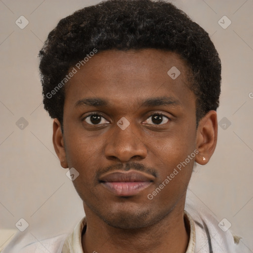 Neutral latino young-adult male with short  brown hair and brown eyes