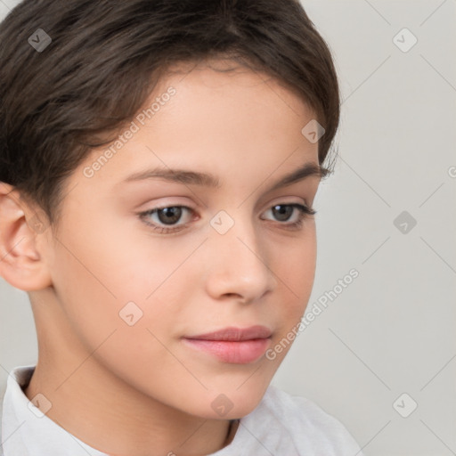 Neutral white child female with short  brown hair and brown eyes