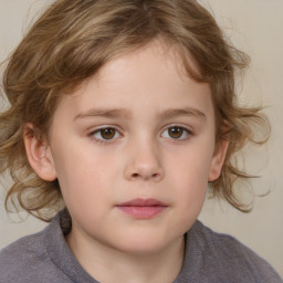 Neutral white child female with medium  brown hair and grey eyes