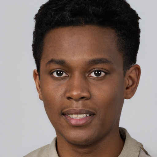Neutral black young-adult male with short  brown hair and brown eyes