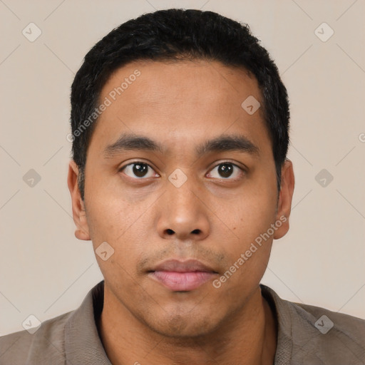 Neutral asian young-adult male with short  black hair and brown eyes