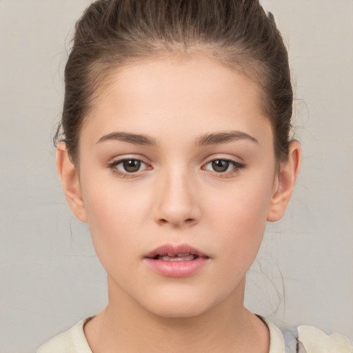 Neutral white young-adult female with short  brown hair and brown eyes