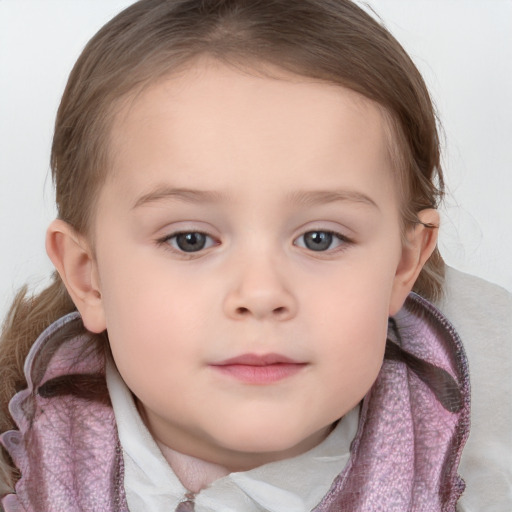 Neutral white child female with medium  brown hair and blue eyes